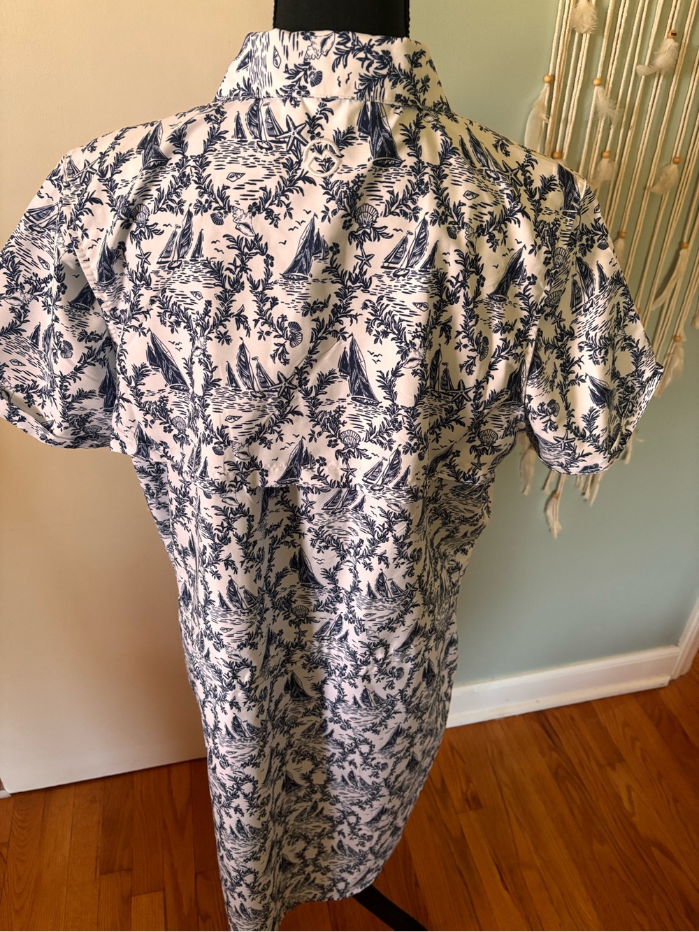 Magellan Outdoors  White & Navy Nautical Printed drawstring waist dress - Picture 4 of 14